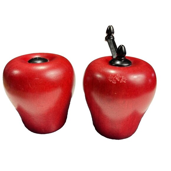 Vintage Retro Cook’s Club Wooden Red Apple Salt Shaker and Pepper Grinder Taiwan - Picture 2 of 8